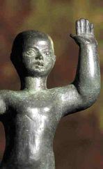 Snorri &THORN;orfinnsson, the first child of European descent born in America, detail of statue in Ottawa