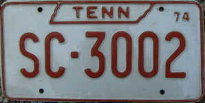 Tennessee License Plate, 1974