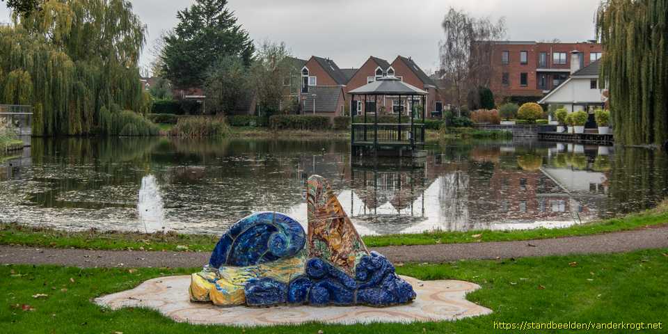 Poortugaal - Landschap keramiek met terrazzo voetstuk
