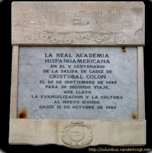 Cádiz /  Placa que conmemora el segundo viaje de Colón
