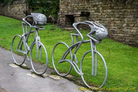 Knaresborough /  Three Cyclists and Two Sheep
